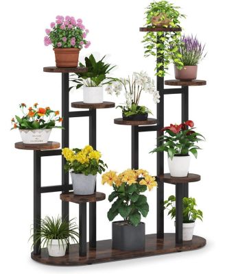 Plant Stand Indoor, Multi-Tiered 11 Potted Plant Shelf Flower Stands, Tall Plant Rack Display Holder Planter Organizer for Garden Balcony Living Room, Rustic Brown