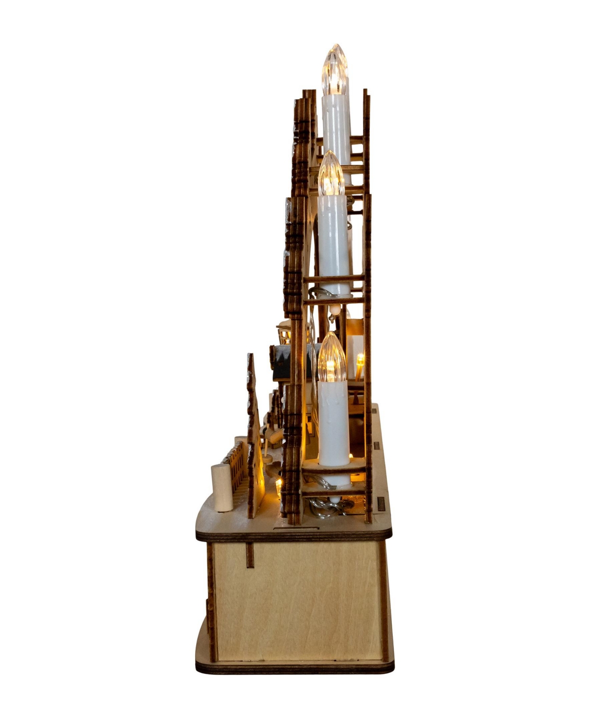 Kurt Adler 17.72-inch Wooden Led Light-up Christmas Village With Candle In Brown