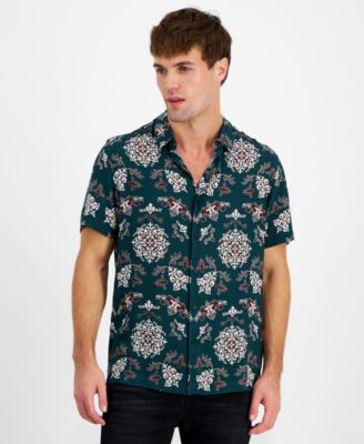 GUESS - Men's Paisley-Print Short-Sleeve Shirt