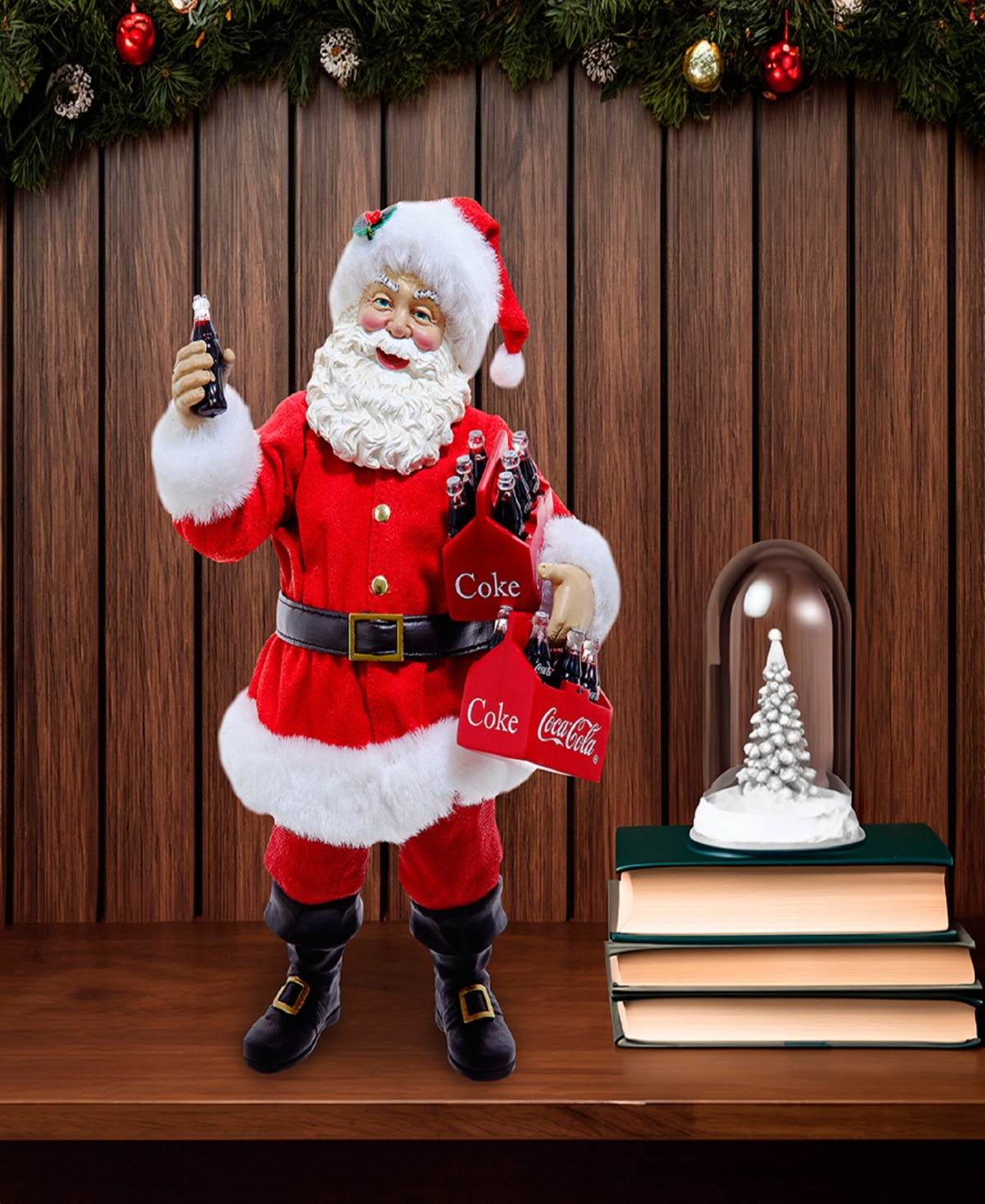 Kurt Adler 10.5-inch Coca-cola Santa Holding Two Six Packs Table Piece In Red