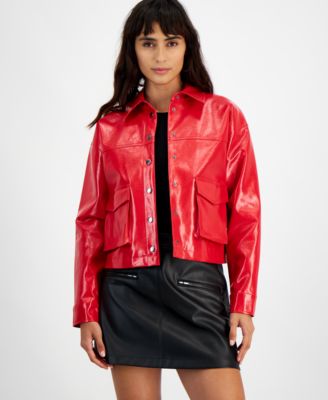 Bar III - Women's Patent Cropped Snap-Front Jacket