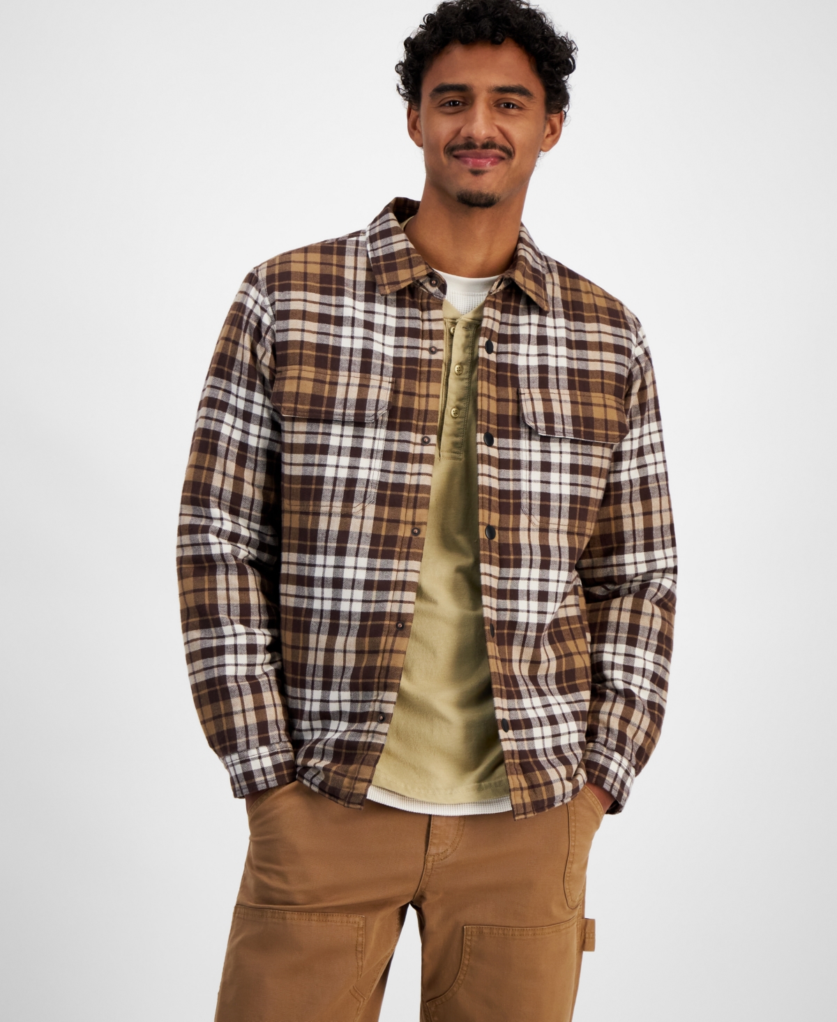Sun + Stone Men's Noah Long Sleeve Snap-Front Plaid Shirt Jacket, Created for Macy's