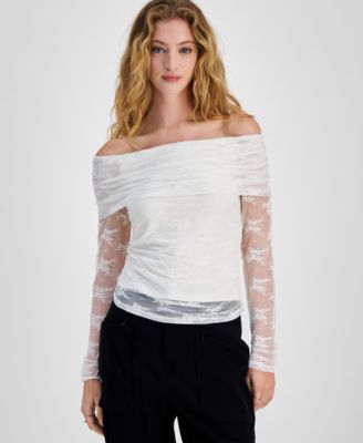 Bar III - Women's Off-The-Shoulder Lace-Sleeve Top