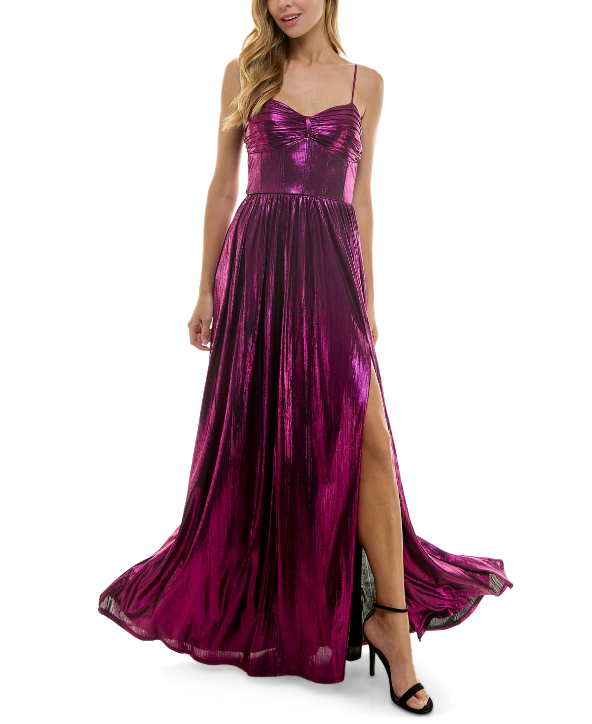 Juniors' Foil Shirred-Bandeau Gown - Magenta