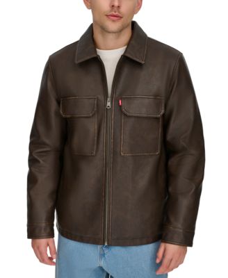 Levi's - Men's Faux-Leather Zip Utility Shirt Jacket