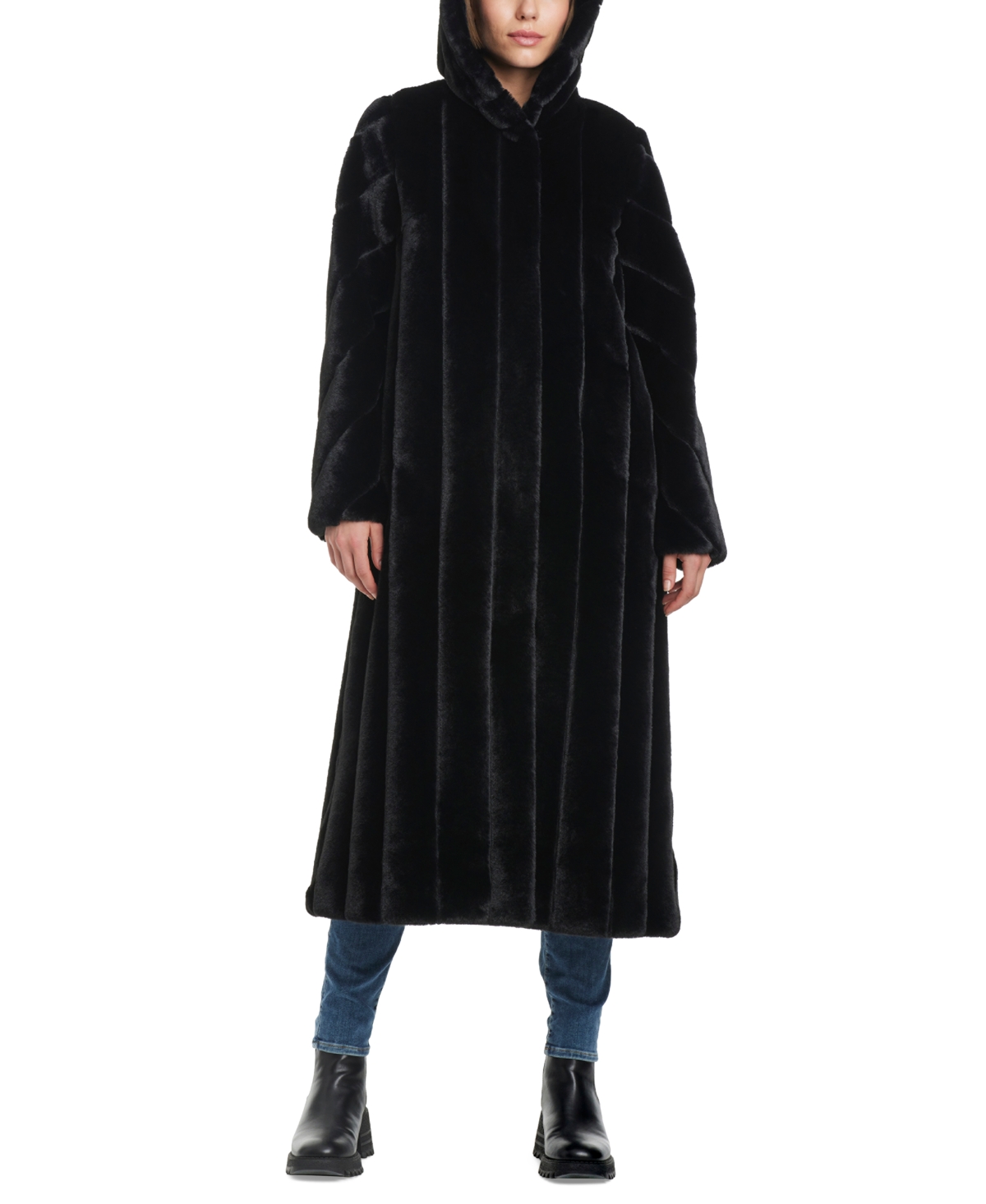 Jones New York Women's Hooded Faux-Fur Maxi Coat