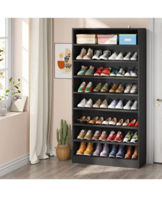 Tall Shoe Cabinet, 9 Tiers 40-45 Pairs Heavy Duty Wood Freestanding Shoe Storage Cabinet