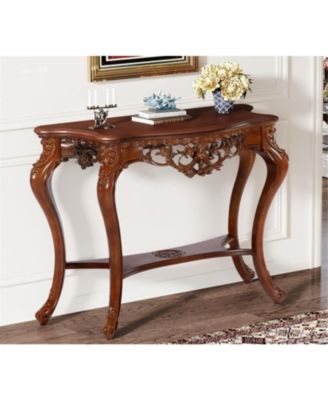 Antique Console Table, 38 Inch Victorian Half Moon Sofa Table with Hollow Floral Apron and Cabriole Legs for Entryway, Hallway, Living Room