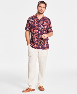 Club Room - Men's Floral Silk-Blend Short-Sleeve Button-Down Shirt