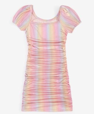 Big Girls Ruched Square-Neck Mesh Dress