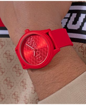 Men's Analog Red Silicone Watch 45mm