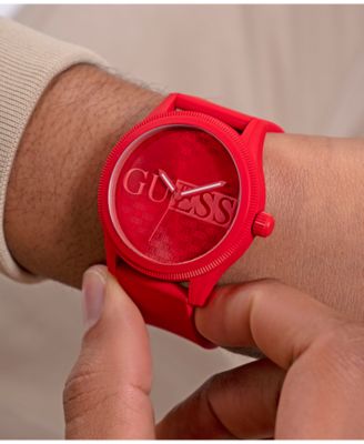 Men's Analog Red Silicone Watch 45mm