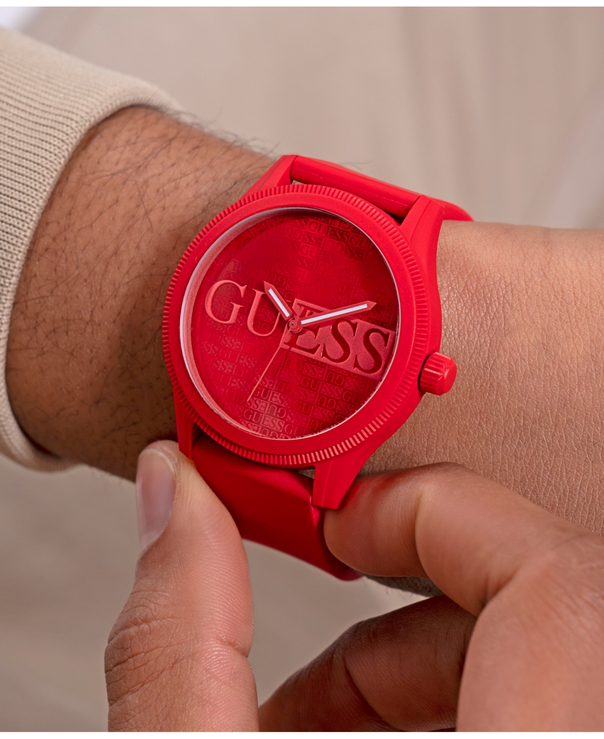 Guess Men's Analog Red Silicone Watch 45mm In Red