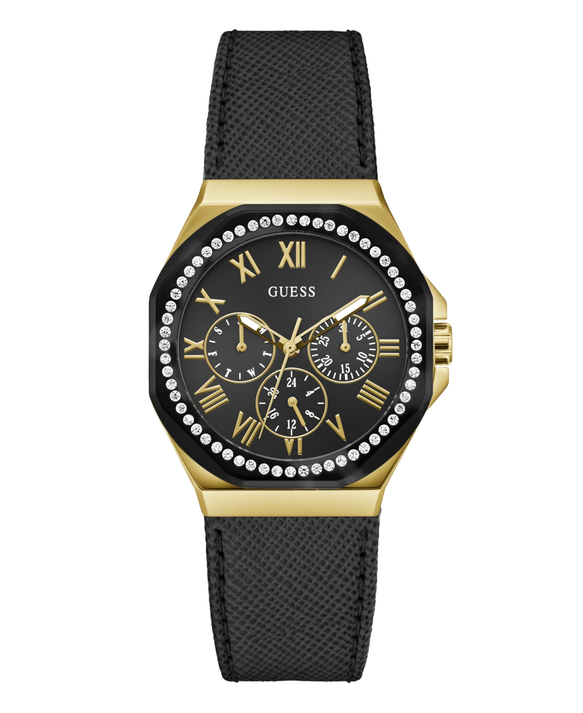Women's Multi-Function Black Leather Watch 36mm - Black