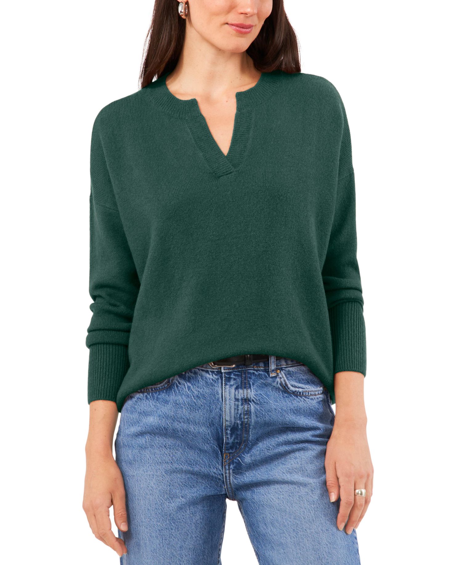 Women's Cozy V-Neck Dropped-Shoulder Sweater