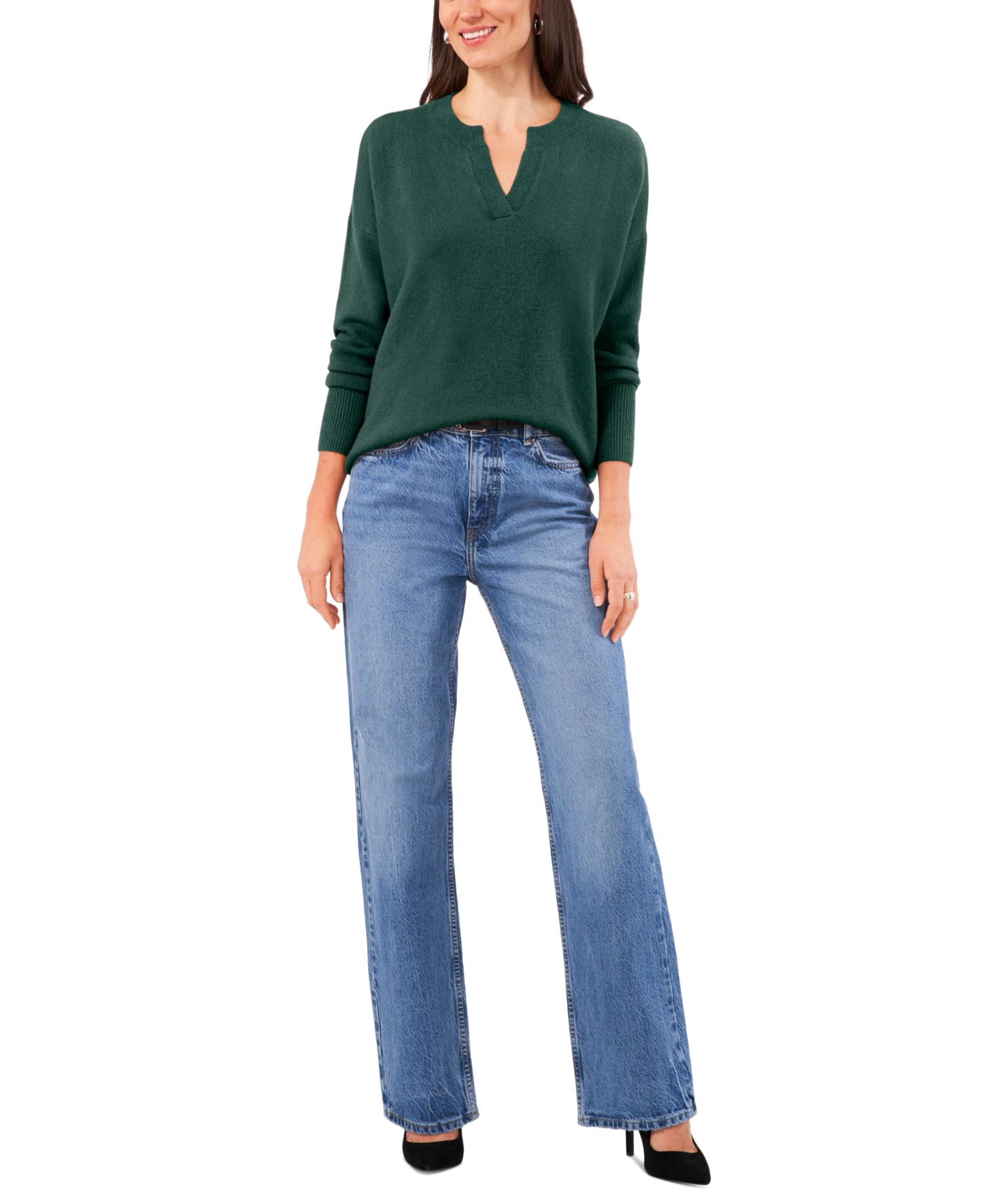 Women's Cozy V-Neck Dropped-Shoulder Sweater