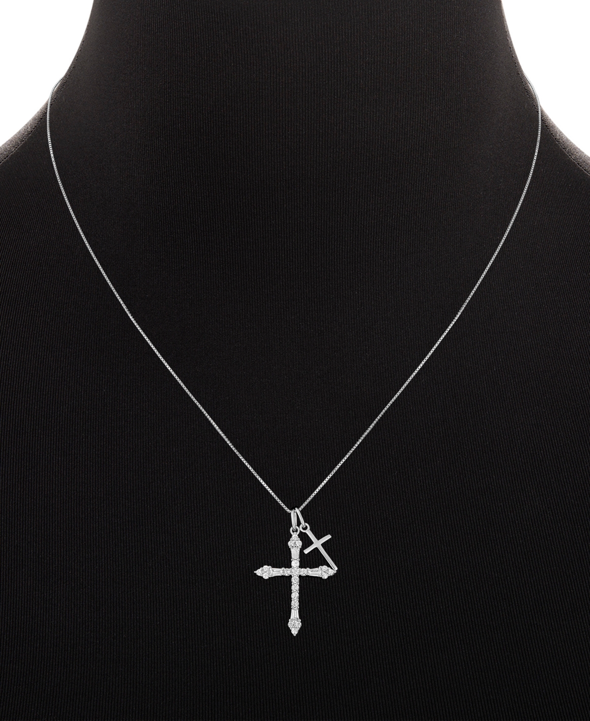 Holiday Lane Cubic Zirconia Two Cross Pendant Necklace in Sterling Silver, 16