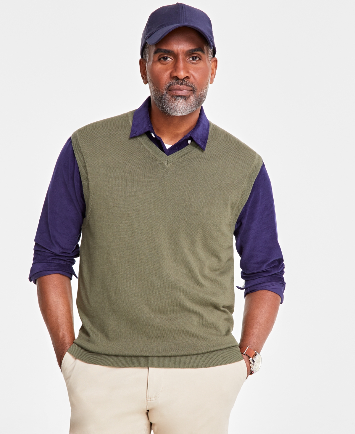 Men's Solid V-Neck Sweater Vest, Created for Macy's - Wild Ivy