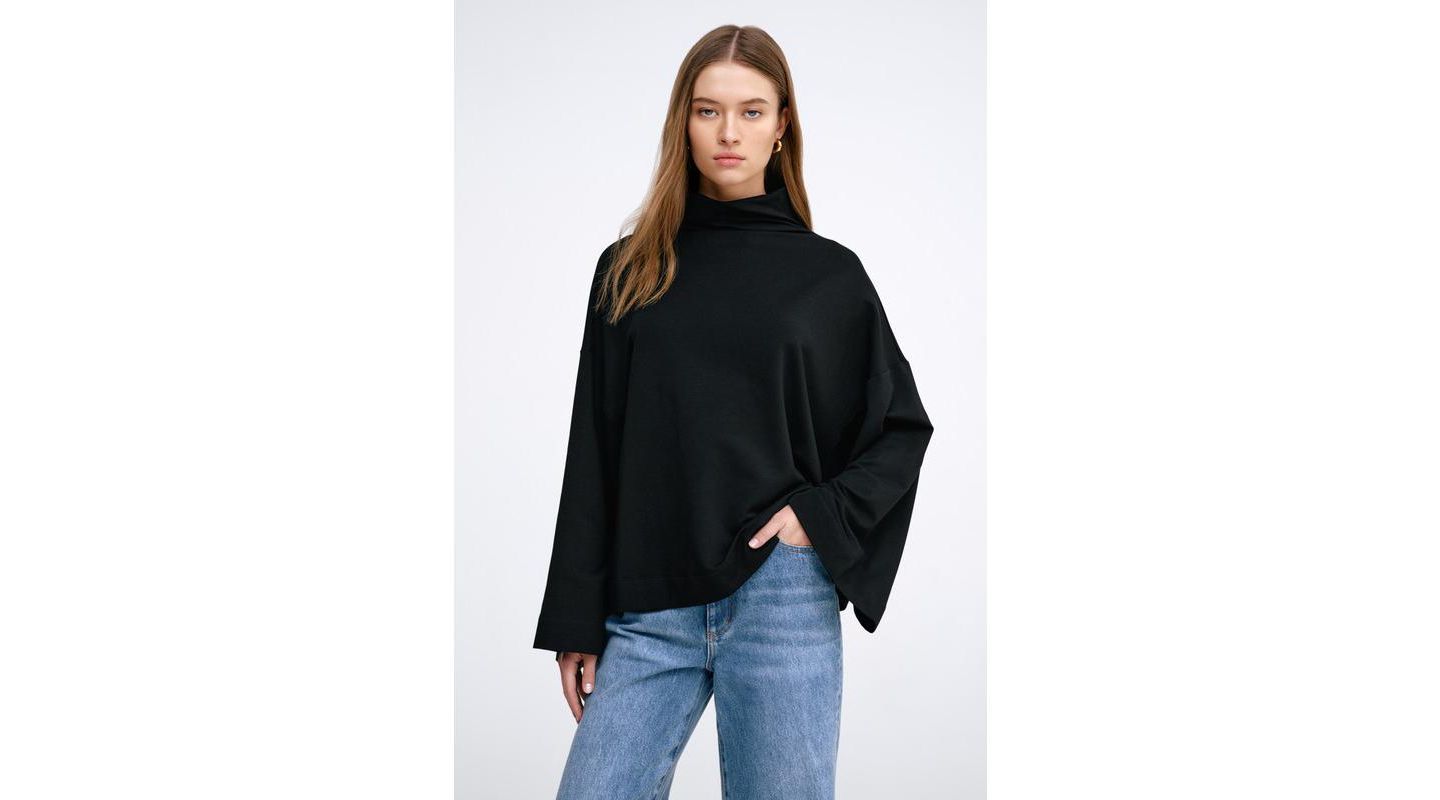 Женский свитшот Marcella Amanda Oversized High-Neck Wide-Sleeve Casual, цвет: Чёрный — фото 2