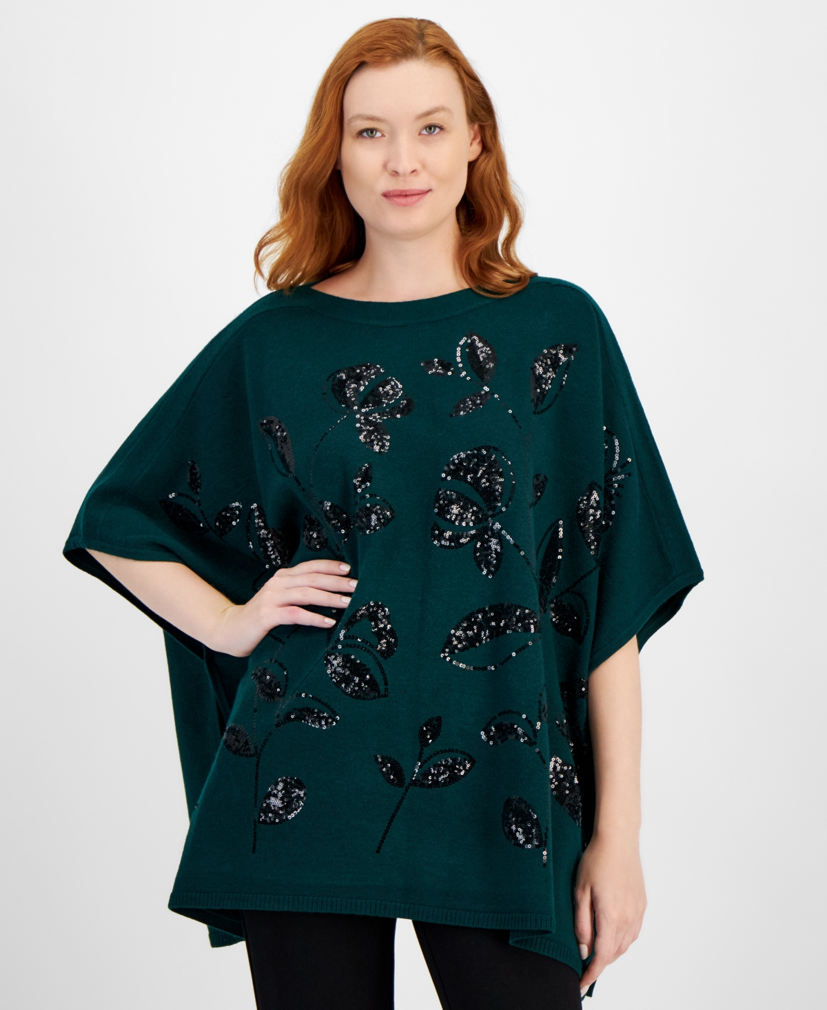 Anne Klein Women's Sequin-Detail Poncho Top