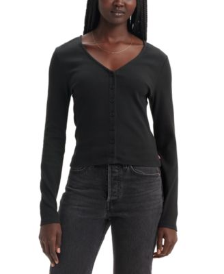 Women's Muse Ribbed Long-Sleeve Button-Up Top