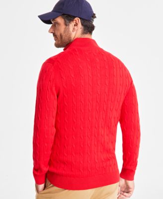Men's Cable Knit Quarter-Zip Cotton Sweater, Created for Macy's 
