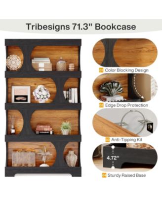 71" Tall Bookcase, 4-Tier S-Shaped Bookshelf, Wood Decorative Storage Shelving, Modern Freestanding Display Shelves, Large Library Book Shelf Unit for Home Office Living Room Bedroom