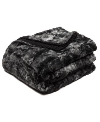 Premium Wolf Faux Fur & Sherpa Minky Reversible Blanket, Throw