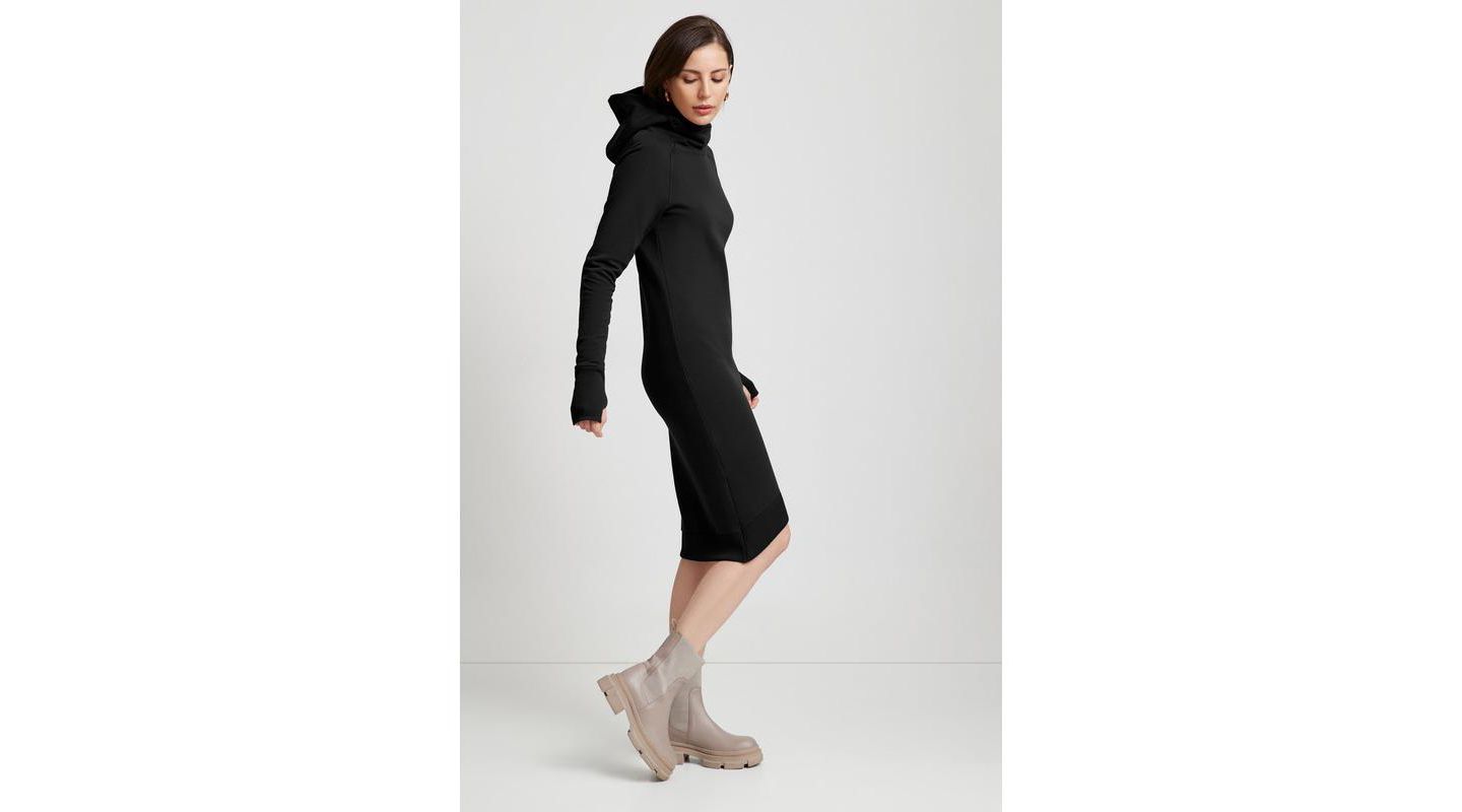 Женское платье Marcella Walker Hooded Midi Sweatshirt Dress with Layered Tulip Hem, цвет: Чёрный — фото 5
