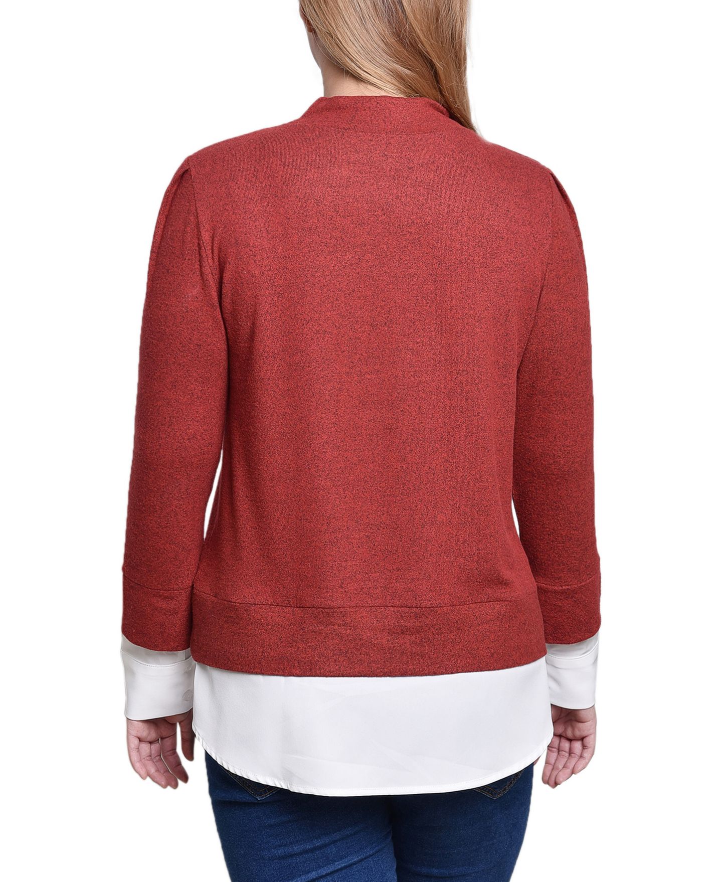 Женский топ NY Collection Petite Long Sleeve Two-Fer, цвет: Красный белый — фото 2