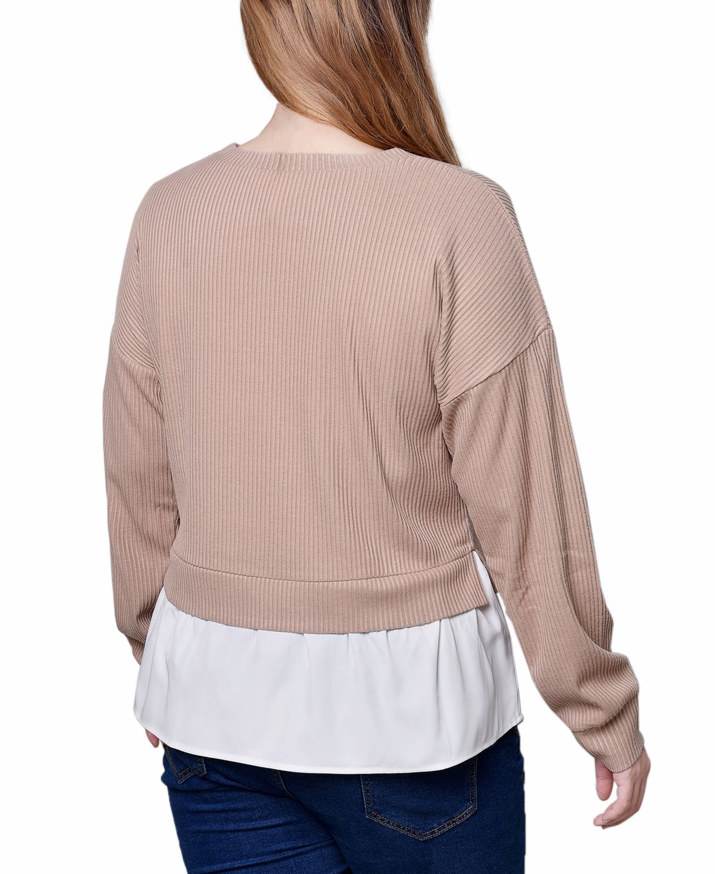 Женский топ NY Collection Petite Long Sleeve Two-Fer with Gathered Inset, цвет: Меланжевый серый — фото 5