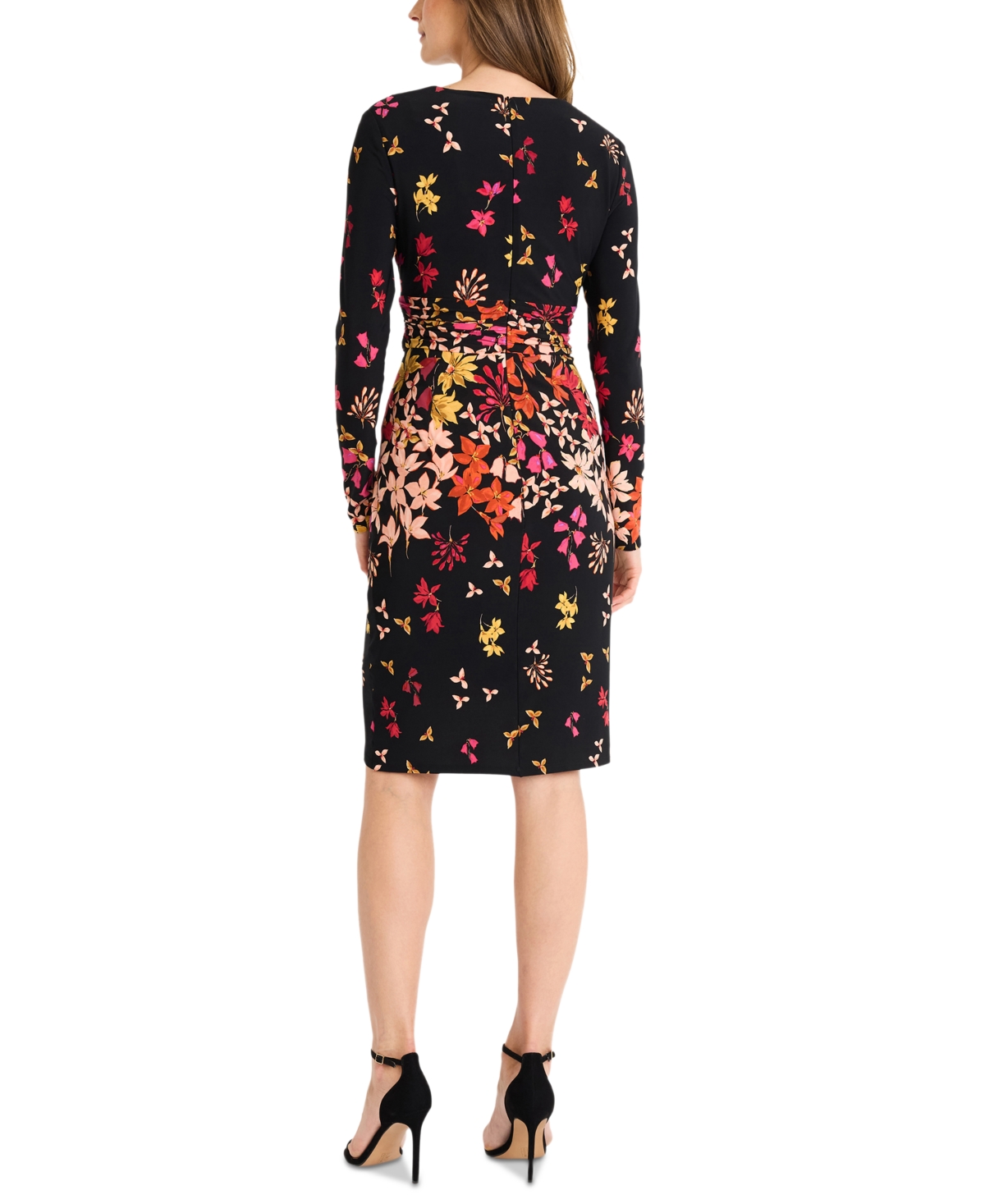 Maggy London Women's Floral Ruched Faux-Wrap Dress
