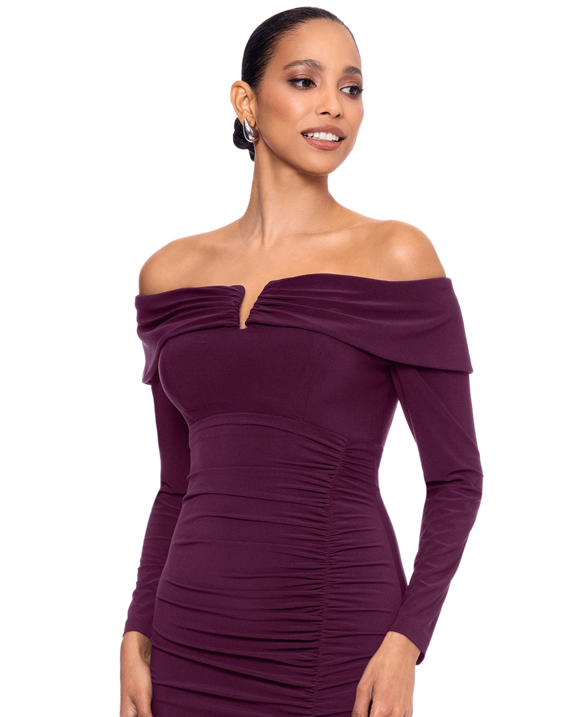 Xscape Women's Off-The-Shoulder Long-Sleeve Jersey Gown