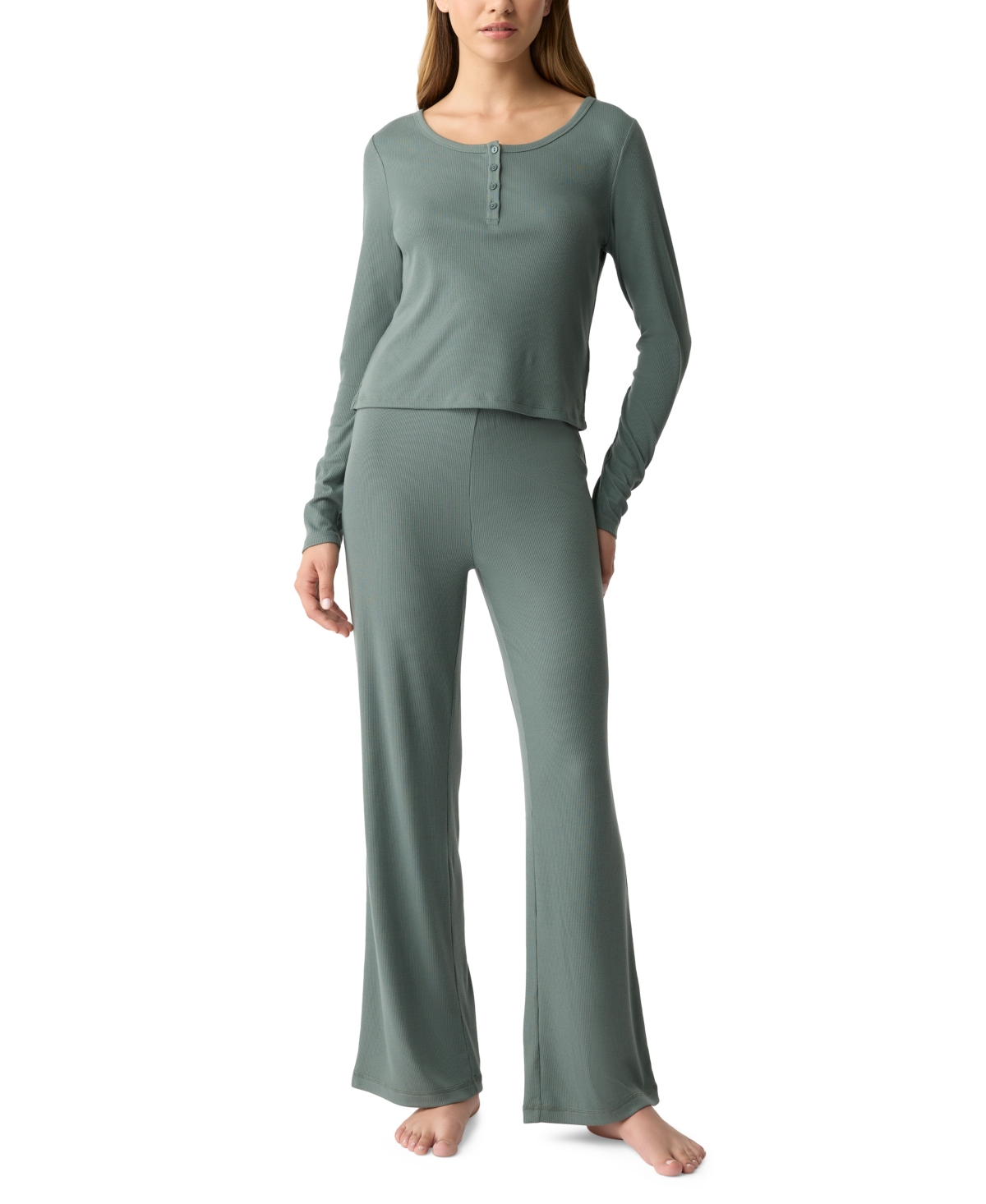 Shop Gap Body Women's Ribbed High-rise Pajama Pants In Distinct Green