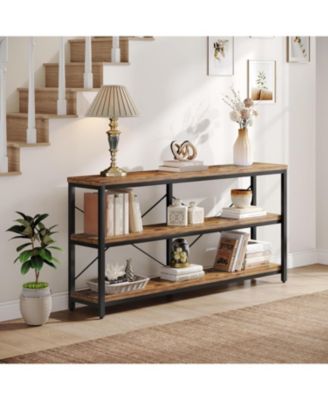 55-Inch Industrial Sofa Table, 3-Tier Console Table with Metal Frame and Open Shelves