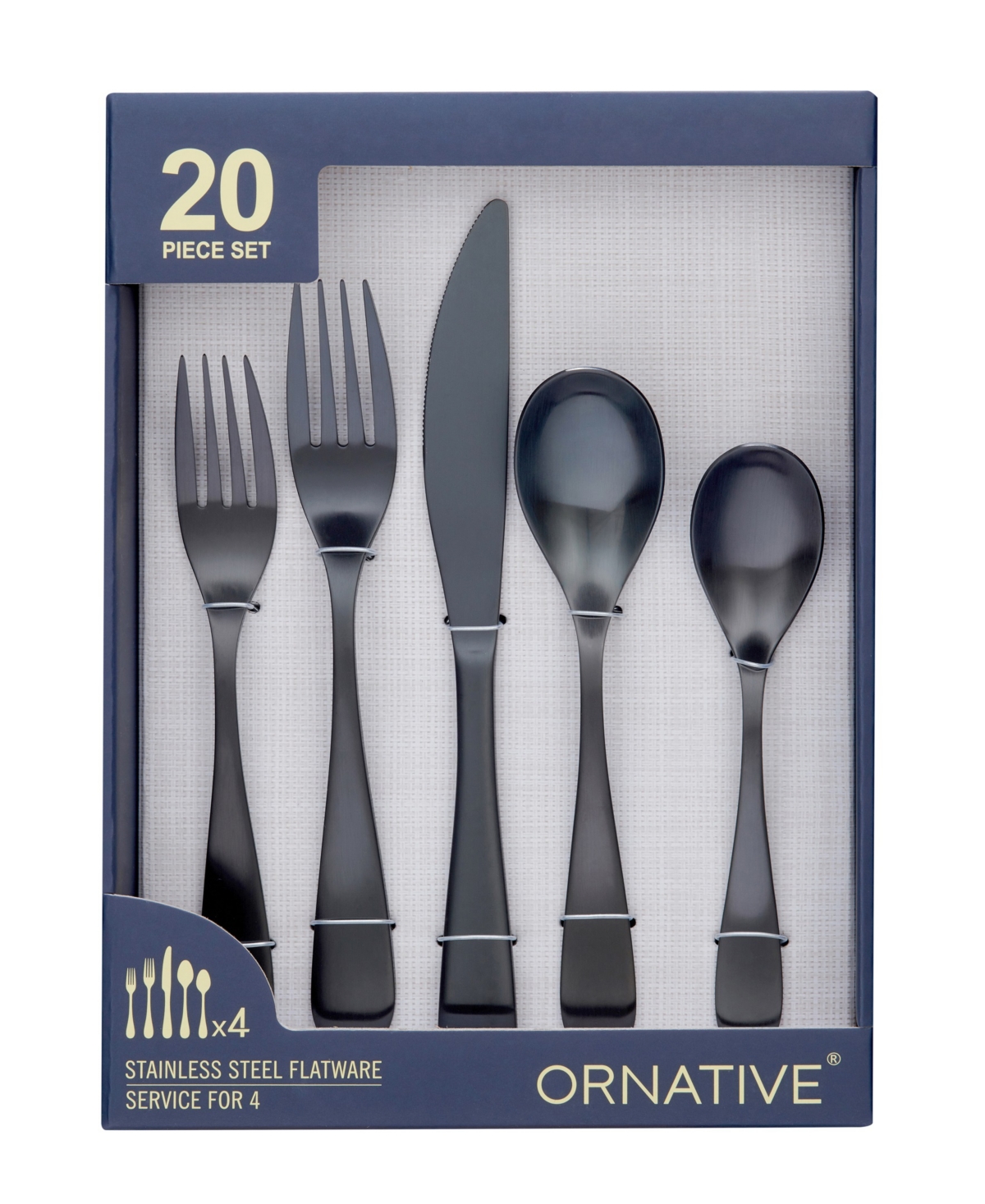Ornative Percival Service For 4 20 Piece Flatware Set In Black
