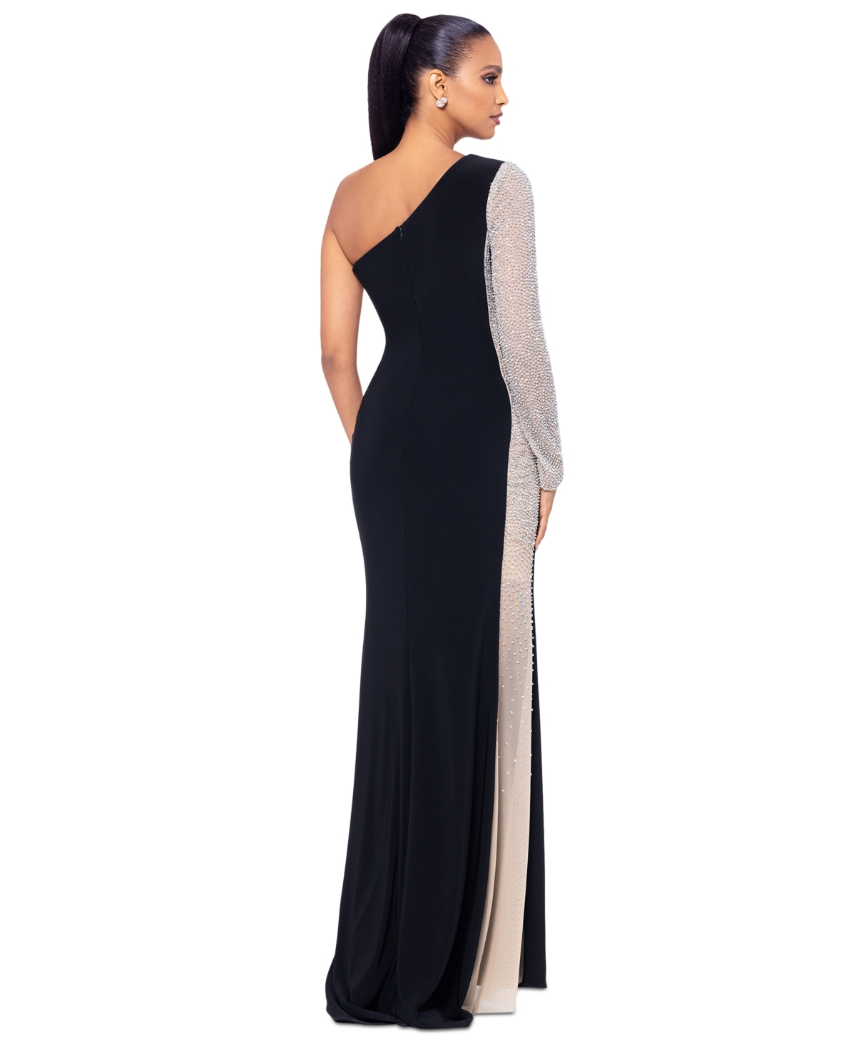 Xscape Women's Embellished One-Shoulder Gown -Nude/Silver