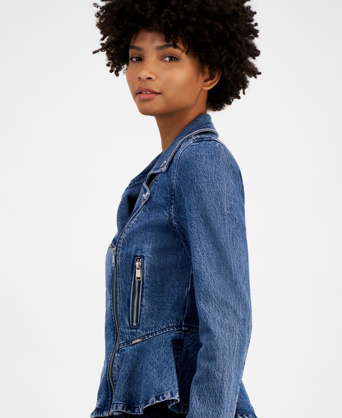 Guess Women's Mac Denim Moto Peplum Jacket