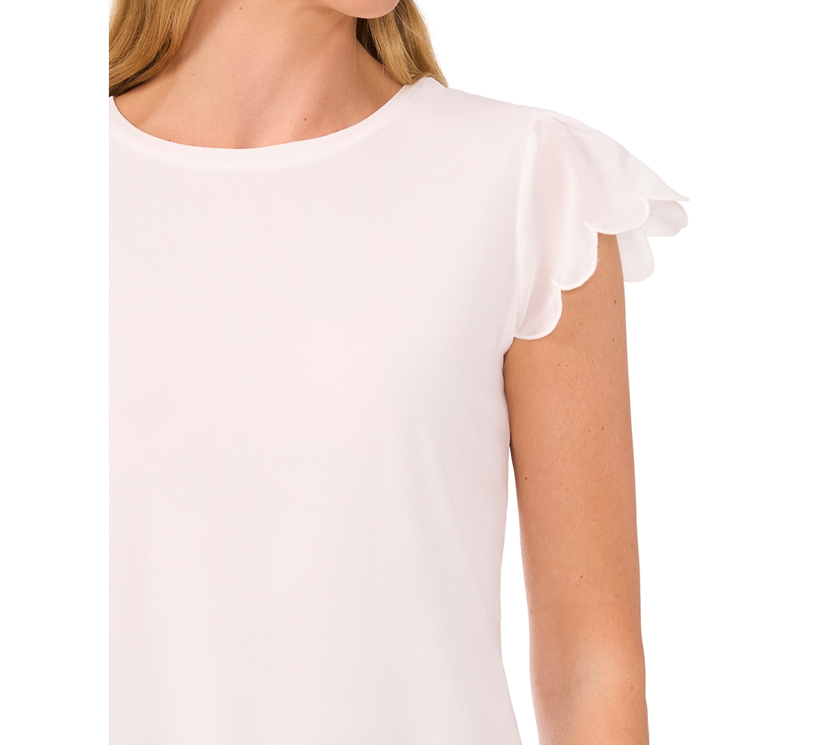 CeCe Women's Scallop-Edge Flutter-Sleeve Top