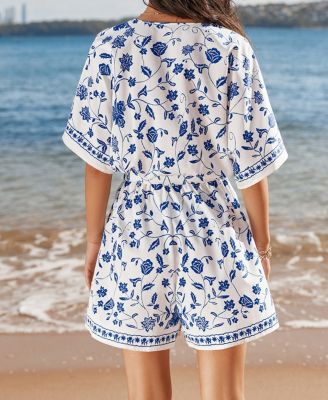 Women's Floral Print Belted Romper