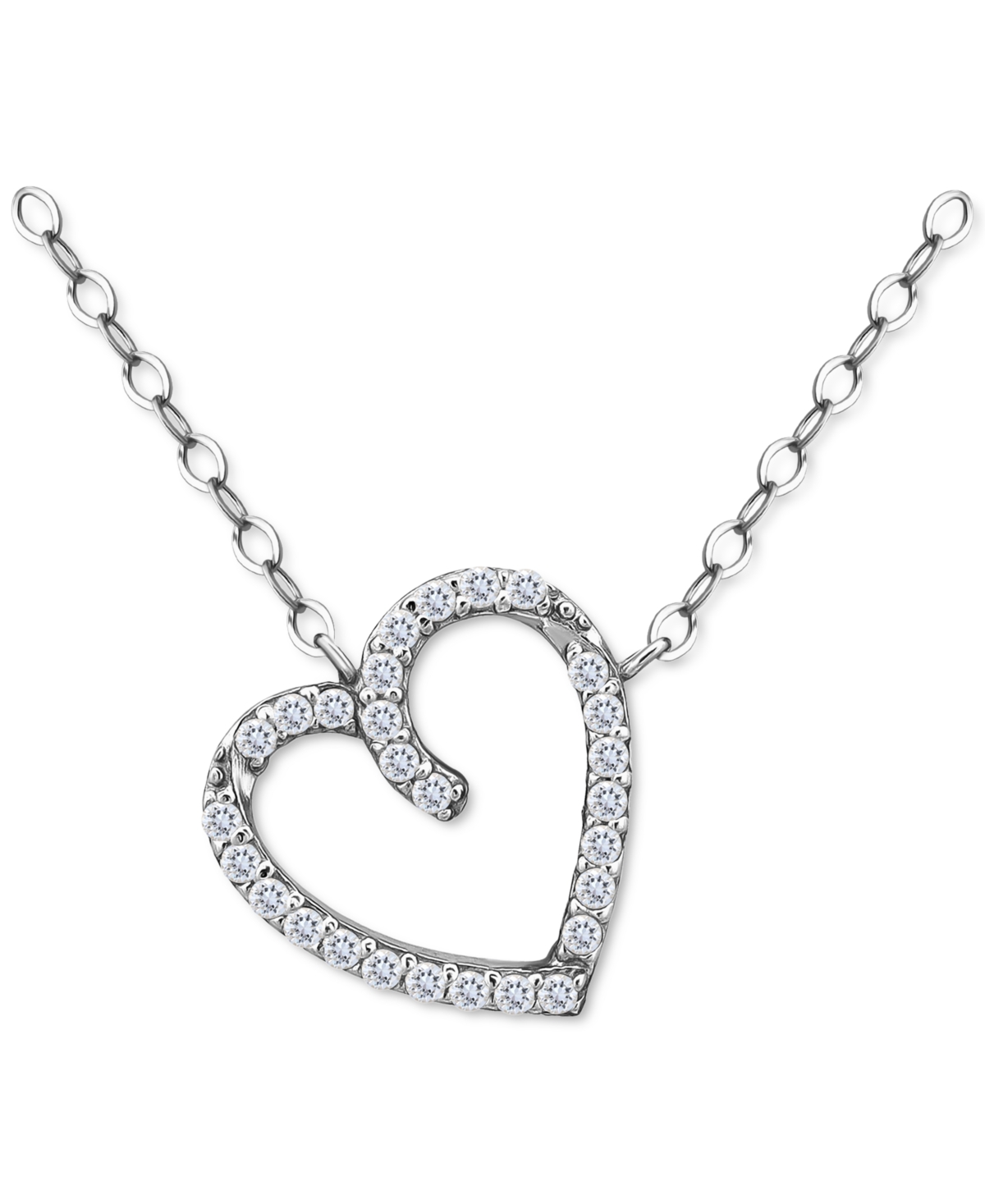 Giani Bernini Cubic Zirconia Heart Pendant Necklace, 16" + 2" Extender, Created For Macy's In Silver