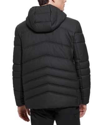 Men's Quilted Faux Leather Hooded Jacket