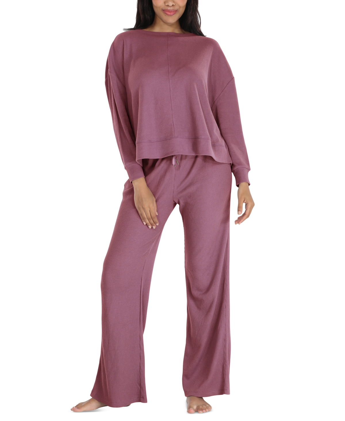 Women's 2-Pc. Long-Sleeve Waffle-Knit Lounge Set - Stormy