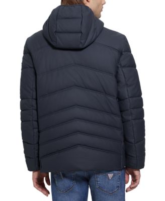 Men's Quilted Faux Leather Hooded Jacket
