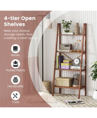 4-Tier Bamboo Ladder Bookshelf 58'' Display Shelf Storage Rack Plant Flower Stand