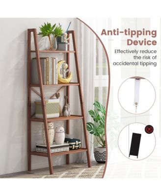 4-Tier Bamboo Ladder Bookshelf 58'' Display Shelf Storage Rack Plant Flower Stand