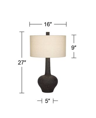 Lukas Modern Mid Century Table Lamp 27" Tall Black Pebbled White Cream Drum Shade for Bedroom Living Room Bedside Nightstand Kids