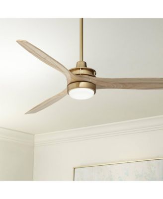 52" Windspun Modern Indoor Ceiling Fan 3 Blade LED Light Remote Control Soft Brass Finish Natural Wood Blades Bedroom