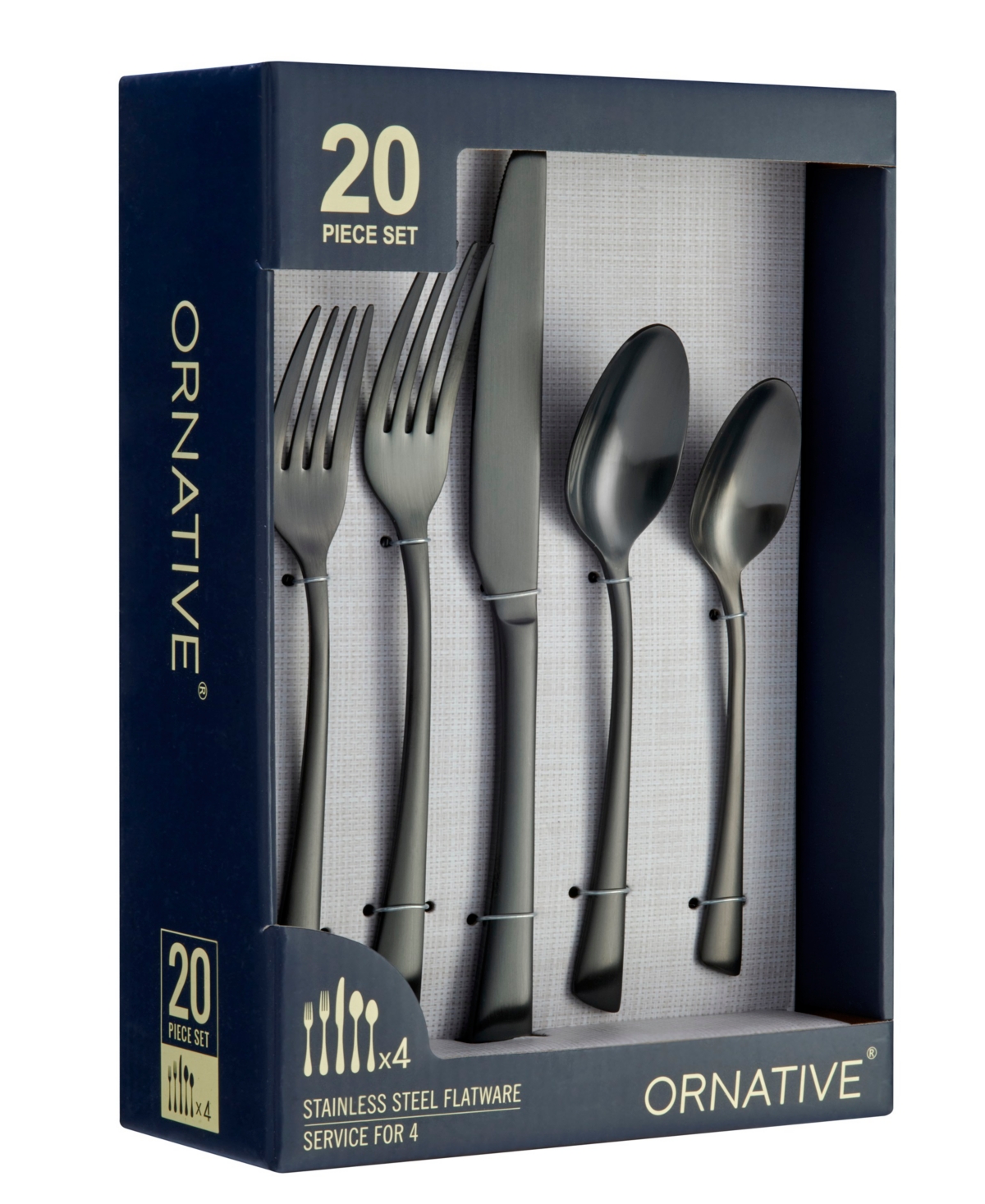 Ornative Abril Service For 4 20 Piece Flatware Set In Black