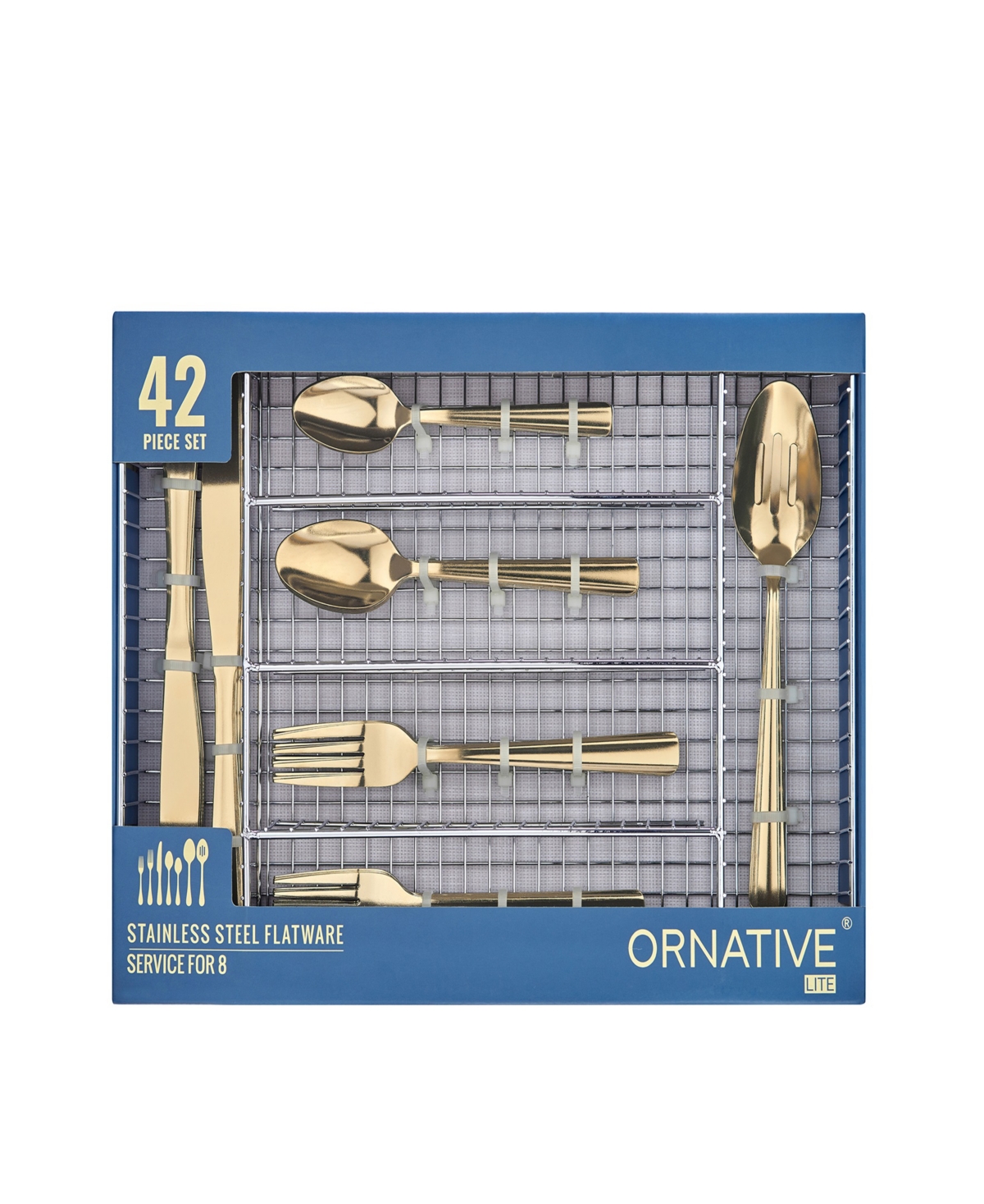 Ornative Alicja Service For 8 42 Piece Flatware Set With Wire Caddy In Gold